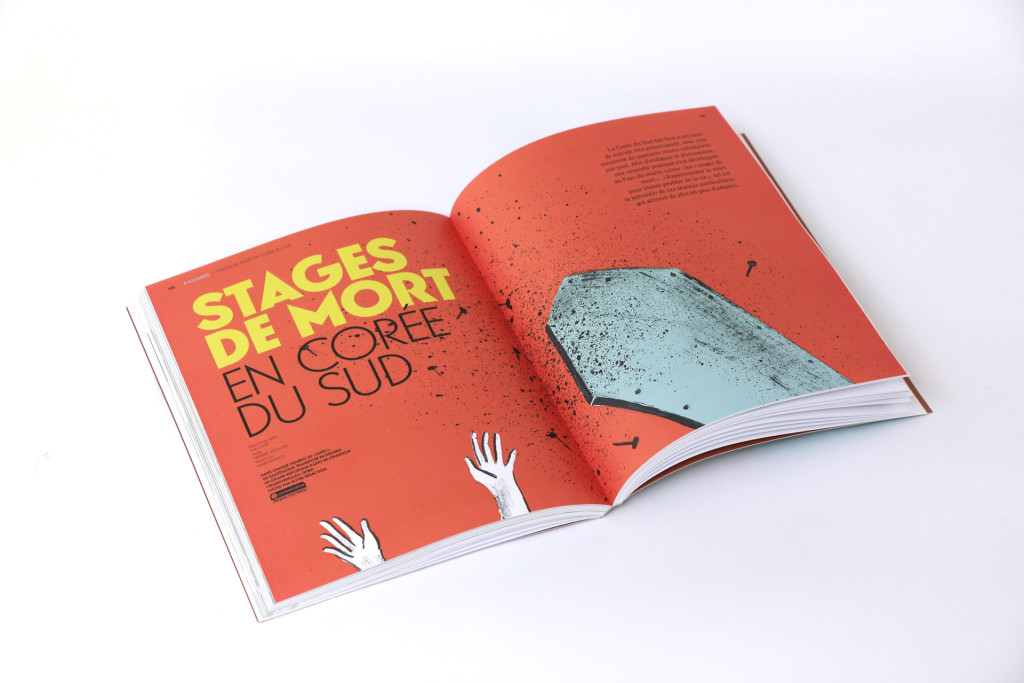 24h01 N°4 — Article : Stage de mort en Corée du Sud — Reportage radio : Eva John — Textes: Frédéric Delvigne — Illustrations : Marie Mignot